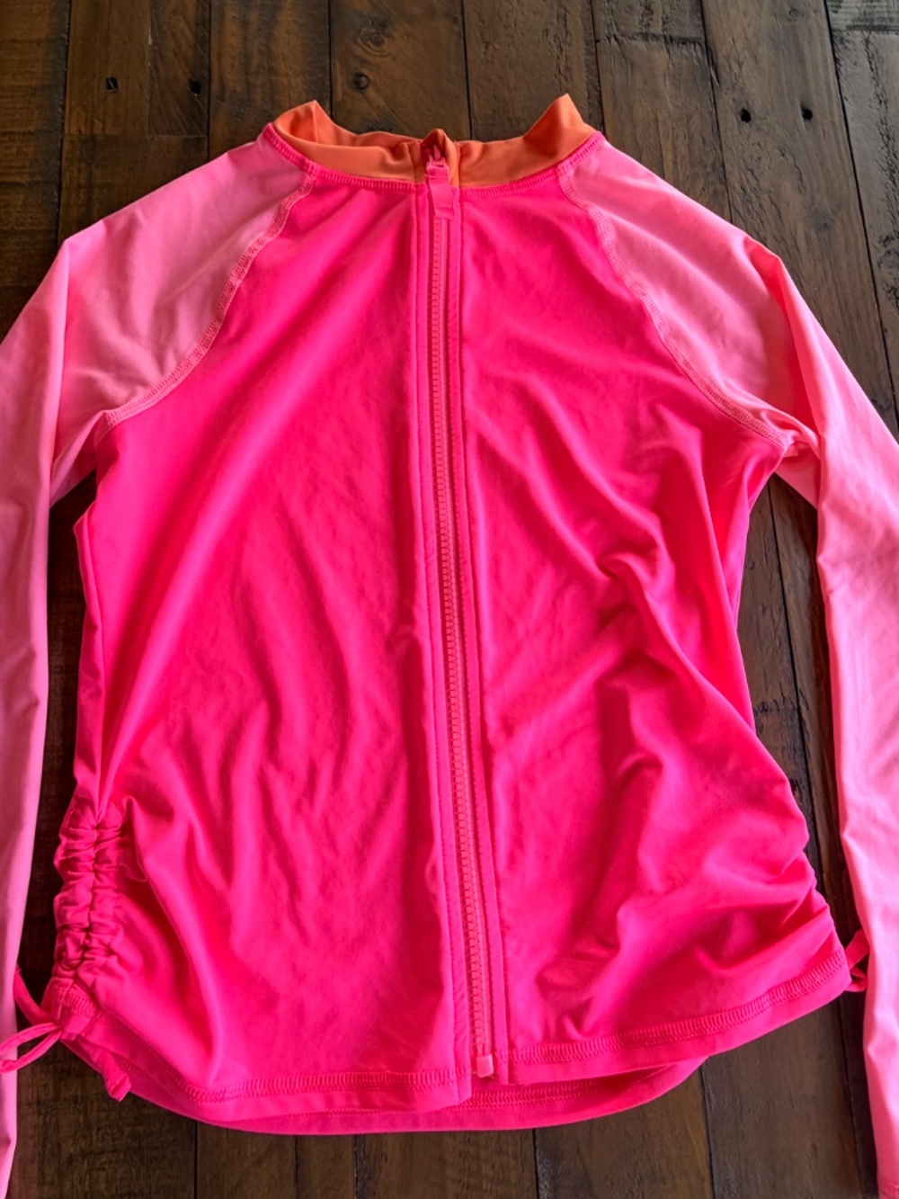Lands’ End Girls Neon Pink Zip Rash Guard Jacket L 10/12 EUC - Picture 2 of 5